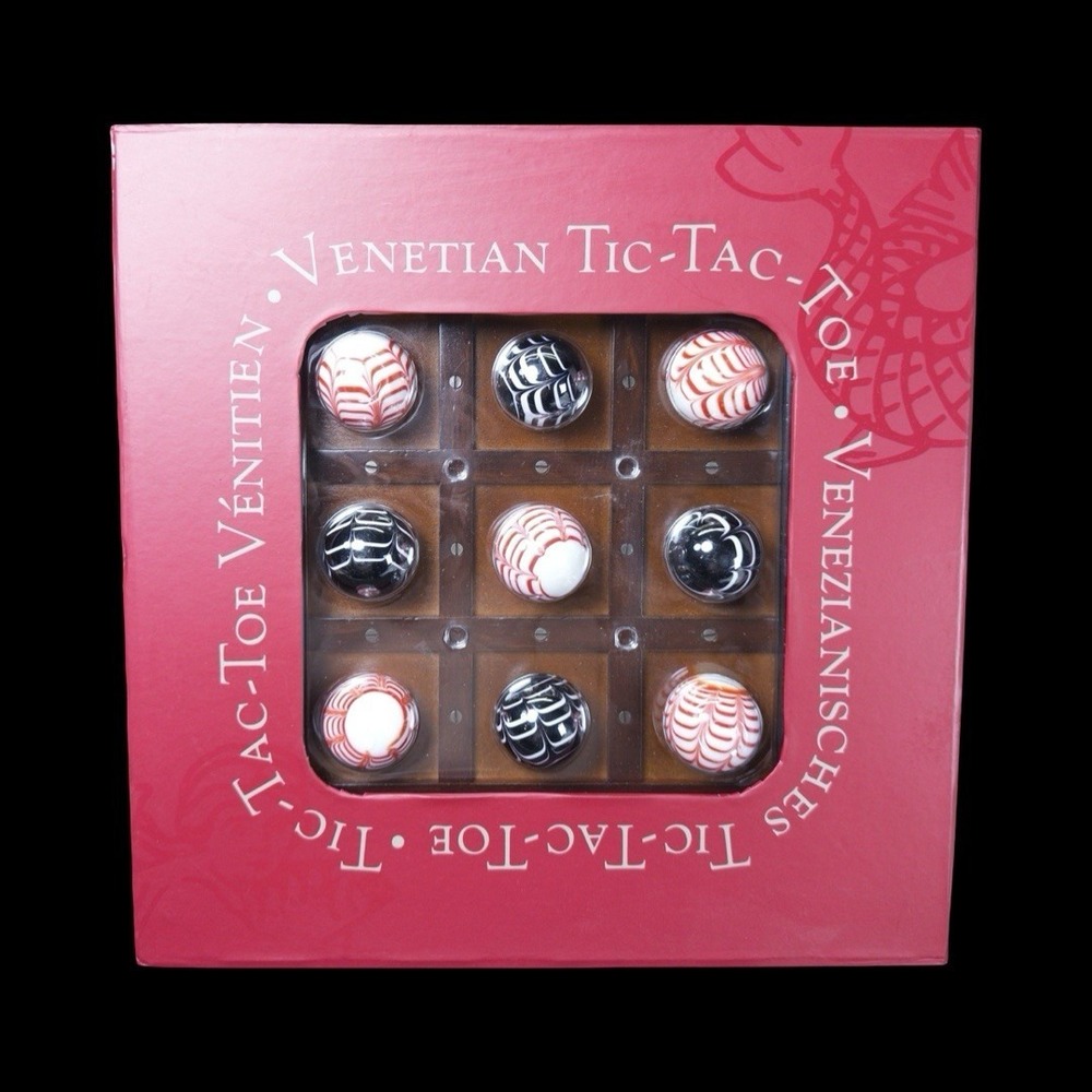 Vintage Venetian Glass Marble Tic‎ Tac Toe Game Large Art Glass Board In Box EUC